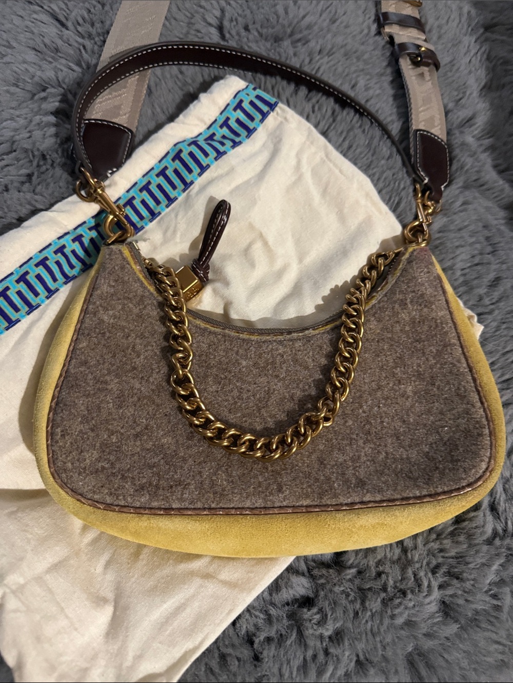 Tory Burch Mercer Wool-Accent Small Shoulder Bag with Gold Chain